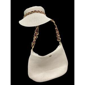 VTG SCALA Purse & Visor Set Women’s One Size Gold Chain Zip Up Purse Cream Color